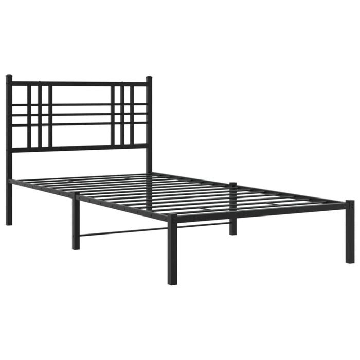 Single Size Metal Bed Frame with Headboard Black 90x190 Cm