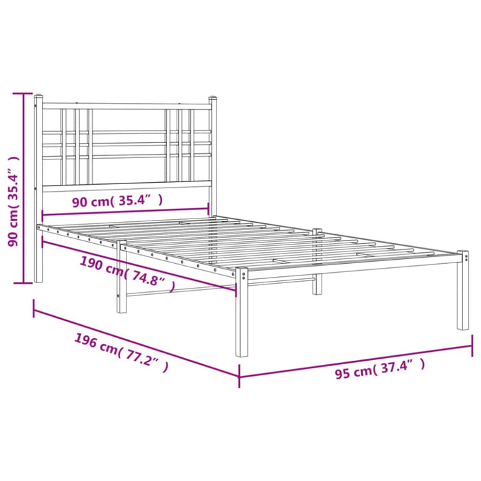 Single Size Metal Bed Frame with Headboard Black 90x190 Cm