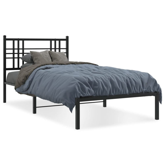 Single Size Metal Bed Frame with Headboard Black 90x190 Cm