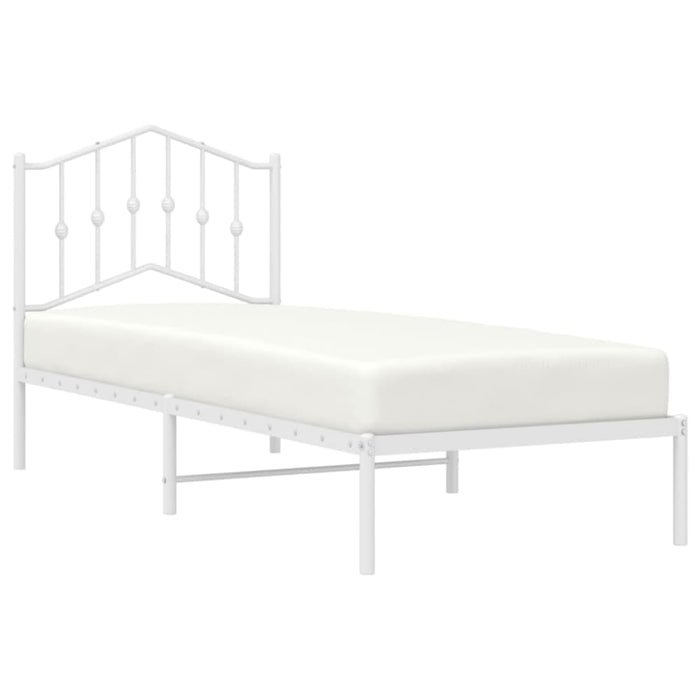 Single Size Metal Bed Frame with Headboard White 90x190 Cm