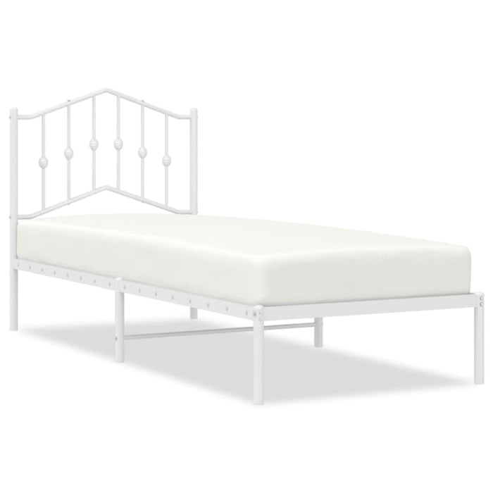 Single Size Metal Bed Frame with Headboard White 90x190 Cm