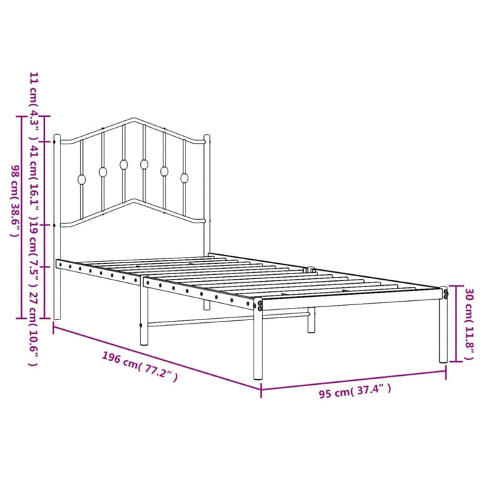 Single Size Metal Bed Frame with Headboard White 90x190 Cm