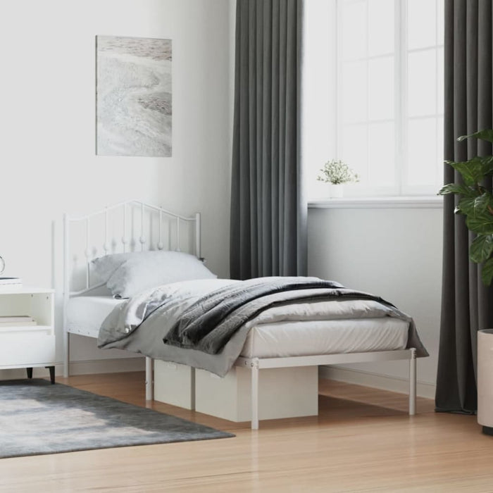 Single Size Metal Bed Frame with Headboard White 90x190 Cm