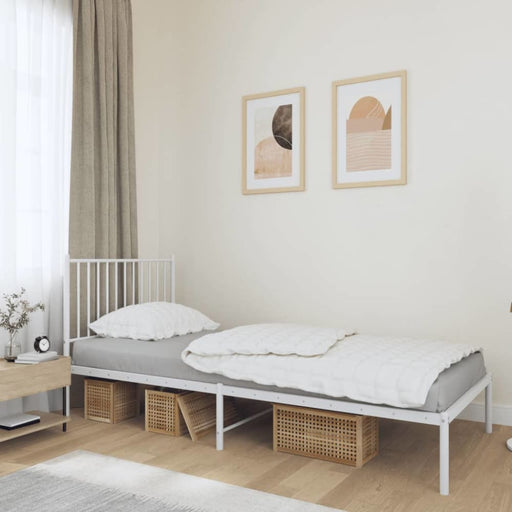 Single Size Metal Bed Frame with Headboard White 92x187 Cm