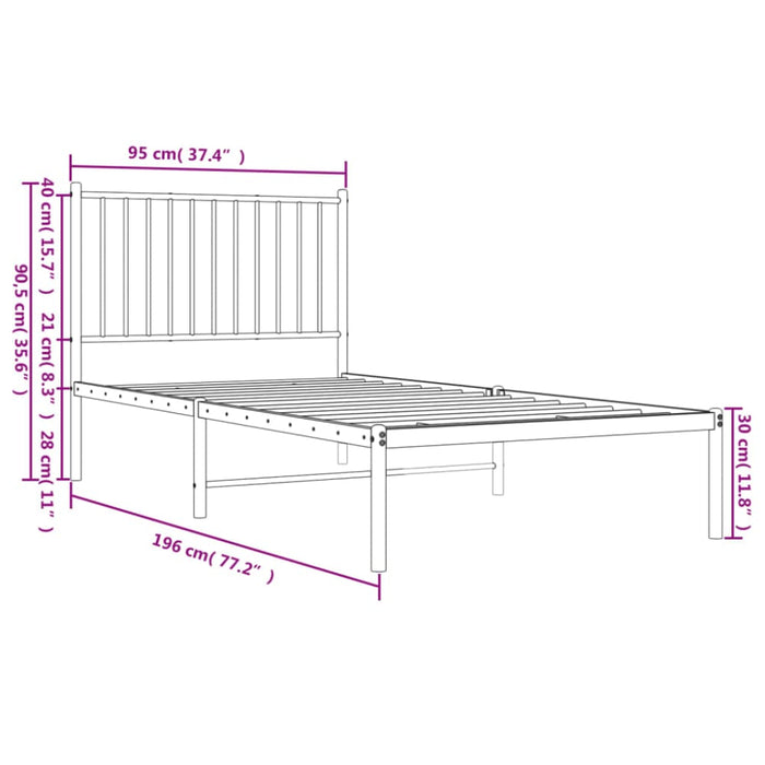 Single Size Metal Bed Frame with Headboard White 92x187 Cm