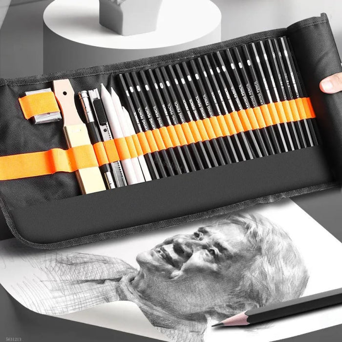 Sketch Pencil Set 27 38 47 Pieces Roll Up Canvas Wrap Art