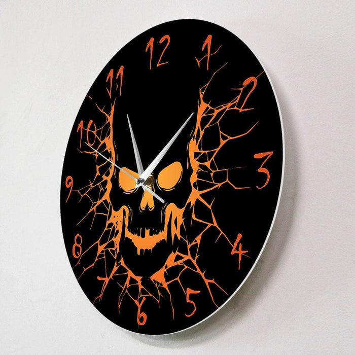 Skull with Crack Hole Horror Wall Clock Silent Non Ticking