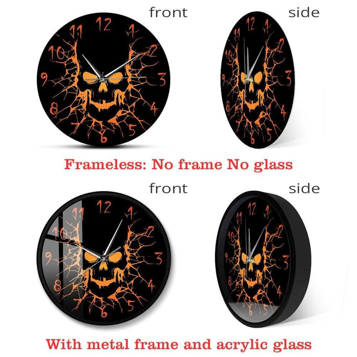 Skull with Crack Hole Horror Wall Clock Silent Non Ticking