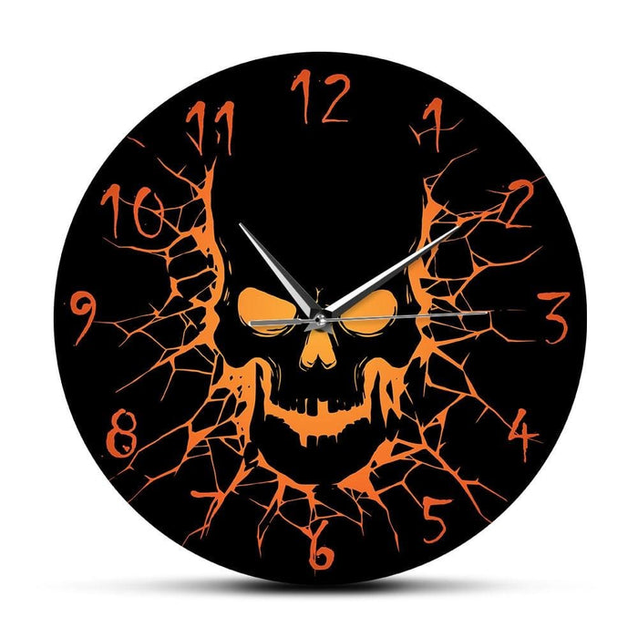 Skull with Crack Hole Horror Wall Clock Silent Non Ticking