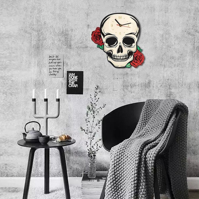 Skull with Red Roses Wall Clock