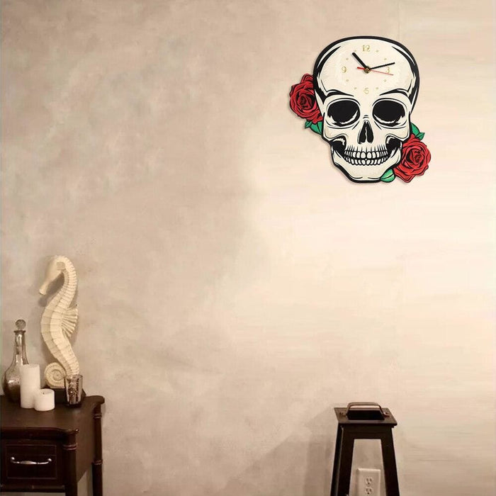 Skull with Red Roses Wall Clock