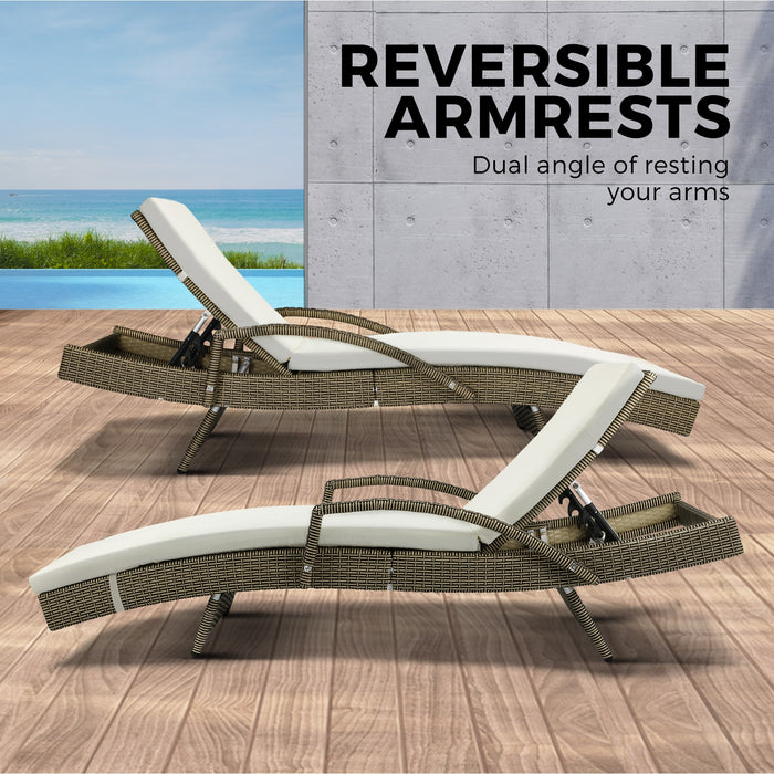 2 Sun Lounge Outdoor Wicker Lounger Patio Furniture Rattan Garden Recliners