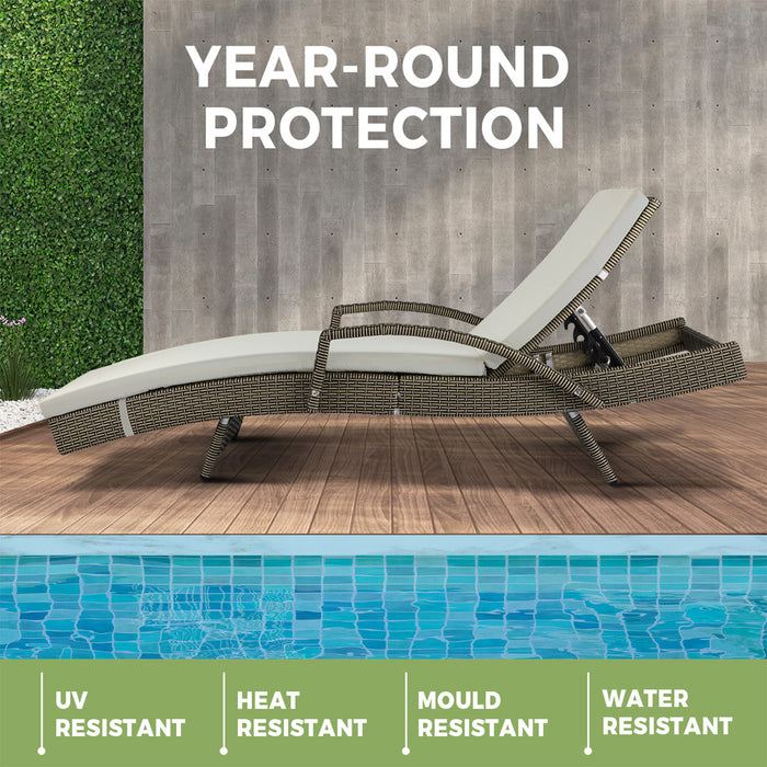 2X Sun Lounger Wicker Lounge Day Bed Patio Sofa Cushion Outdoor Furniture