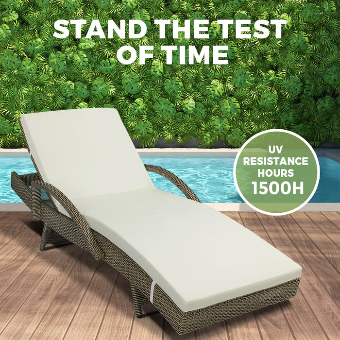 2X Sun Lounger Wicker Lounge Day Bed Patio Sofa Cushion Outdoor Furniture