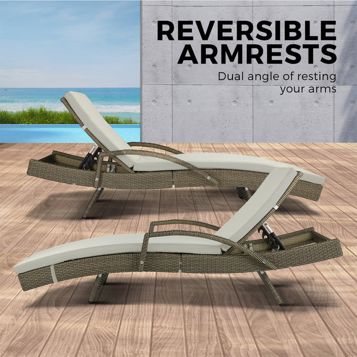 2X Sun Lounger Wicker Lounge Day Bed Patio Sofa Cushion Outdoor Furniture