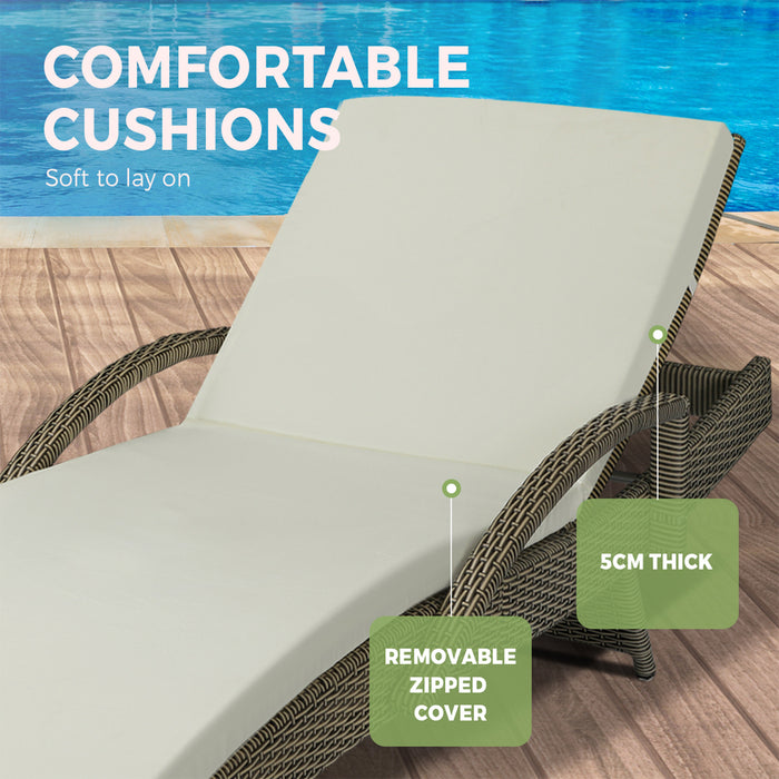 2X Sun Lounger Wicker Lounge Day Bed Patio Sofa Cushion Outdoor Furniture