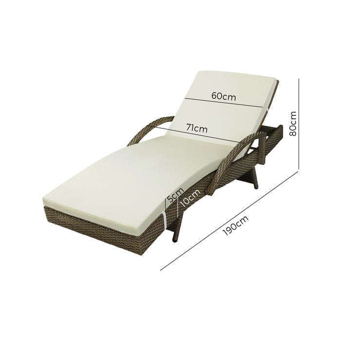 2X Sun Lounger Wicker Lounge Day Bed Patio Sofa Cushion Outdoor Furniture