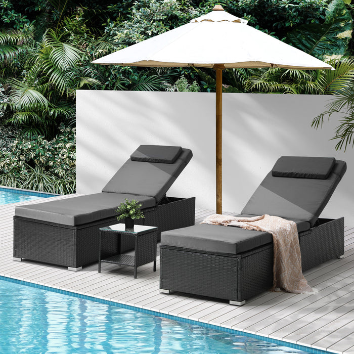 2X Sun Lounge Wicker Lounger Table Setting Outdoor Furniture Day Bed