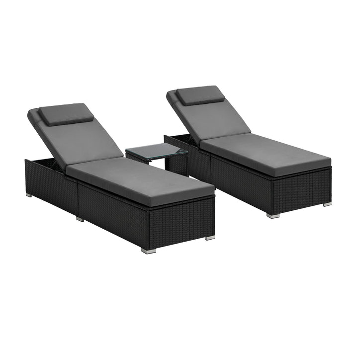 2X Sun Lounge Wicker Lounger Table Setting Outdoor Furniture Day Bed