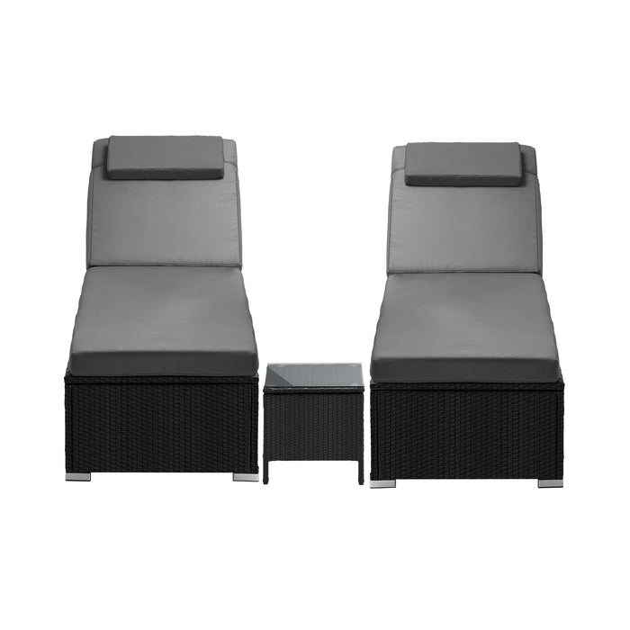 2X Sun Lounge Wicker Lounger Table Setting Outdoor Furniture Day Bed