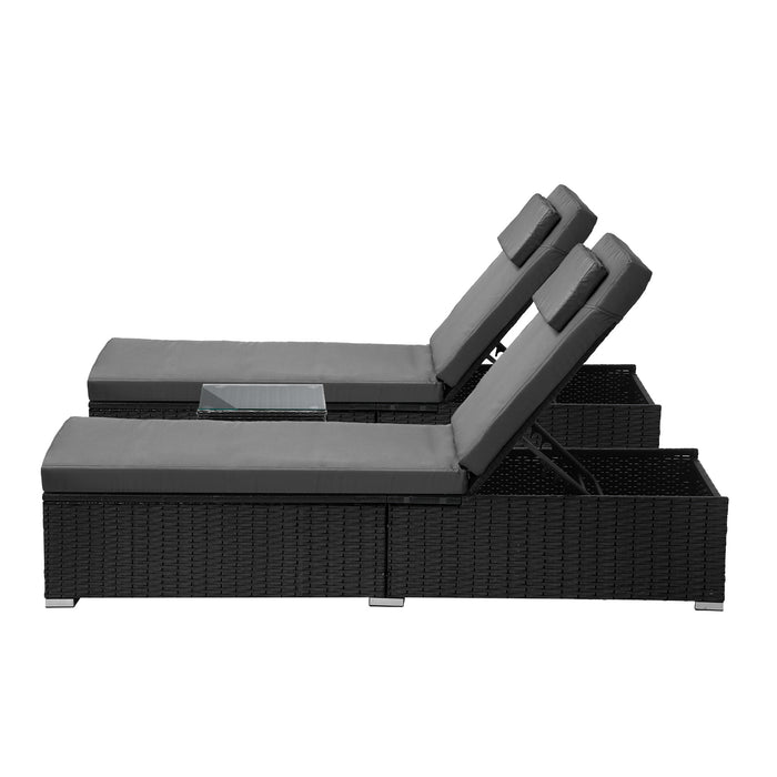 2X Sun Lounge Wicker Lounger Table Setting Outdoor Furniture Day Bed