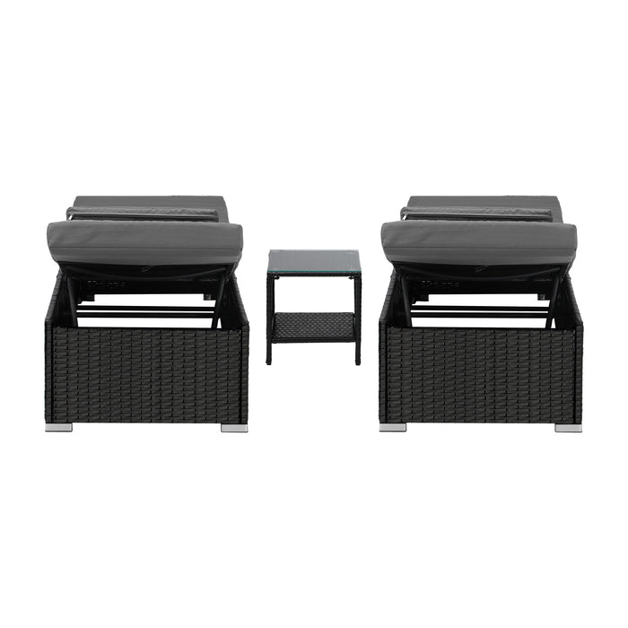 2X Sun Lounge Wicker Lounger Table Setting Outdoor Furniture Day Bed