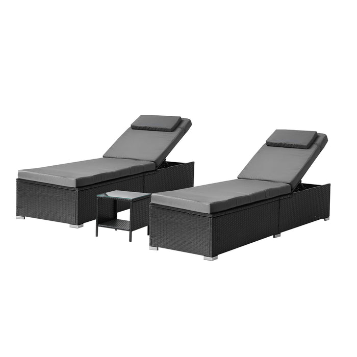2X Sun Lounge Wicker Lounger Table Setting Outdoor Furniture Day Bed