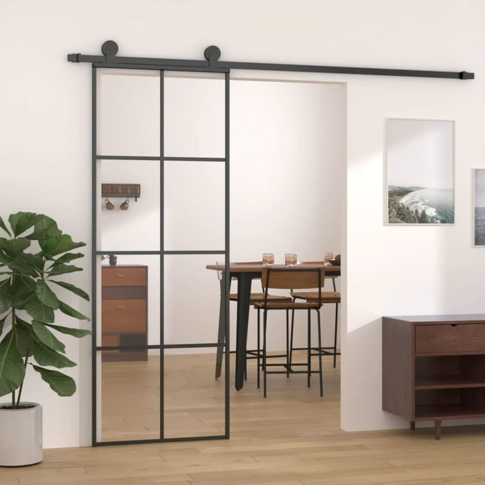 Sliding Door Black 76x205 Cm Esg Glass and Aluminium Opolll