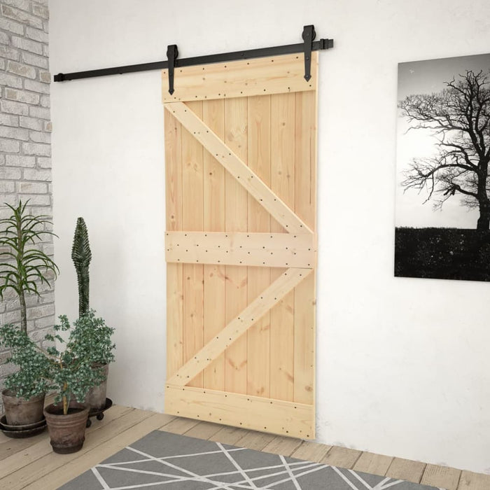 Sliding Door with Hardware Set 100x210 Cm Solid Pine Wood