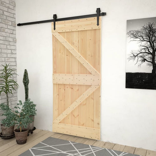 Sliding Door with Hardware Set 80x210 Cm Solid Pine Wood