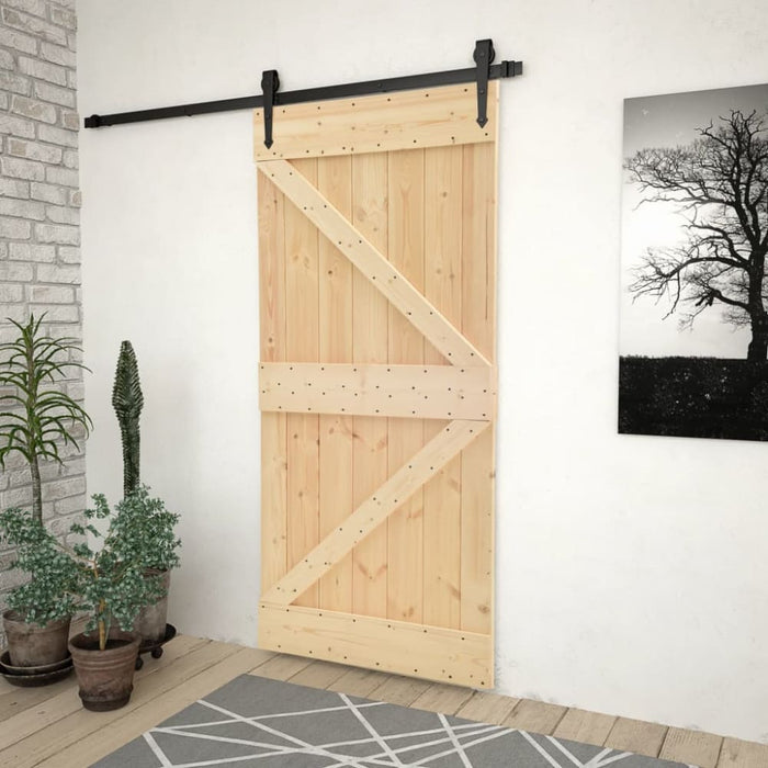 Sliding Door with Hardware Set 80x210 Cm Solid Pine Wood
