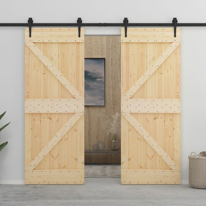 Sliding Door with Hardware Set 80x210 Cm Solid Pine Wood
