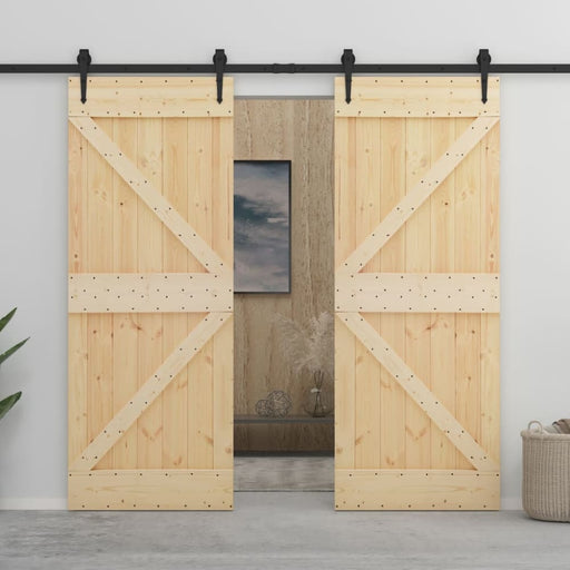 Sliding Door with Hardware Set 80x210 Cm Solid Pine Wood