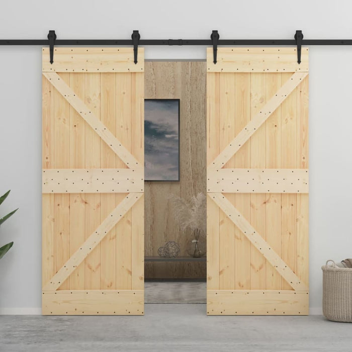 Sliding Door with Hardware Set 90x210 Cm Solid Pine Wood