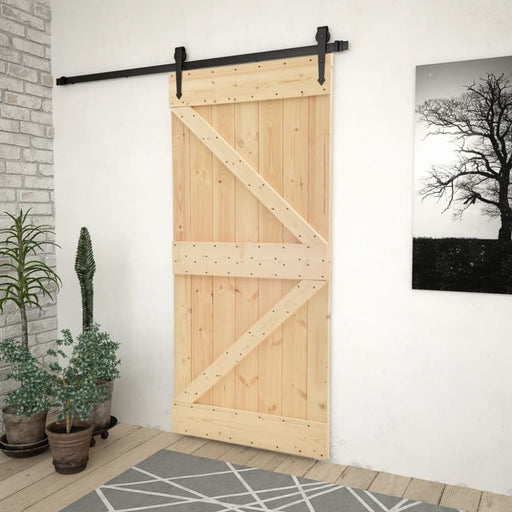Sliding Door with Hardware Set 90x210 Cm Solid Pine Wood