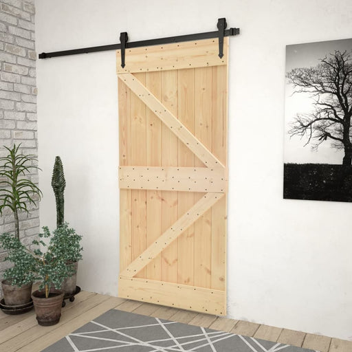 Sliding Door with Hardware Set 90x210 Cm Solid Pine Wood