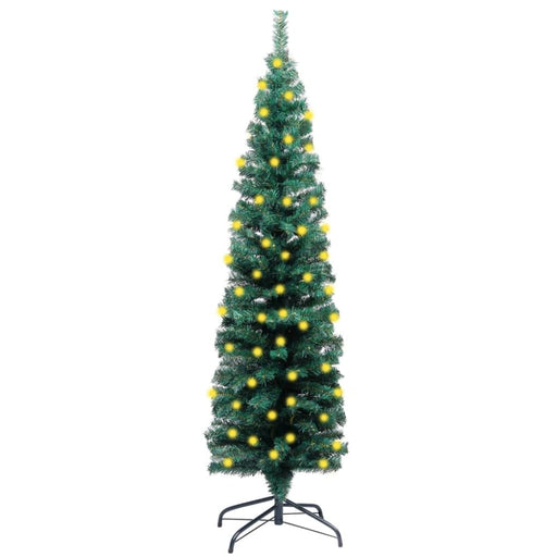Slim Artificial Christmas Tree With Leds&stand Green 150cm