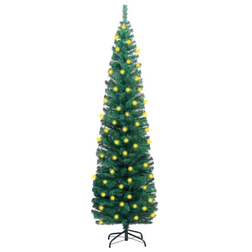 Slim Artificial Christmas Tree With Leds&stand Green 240cm