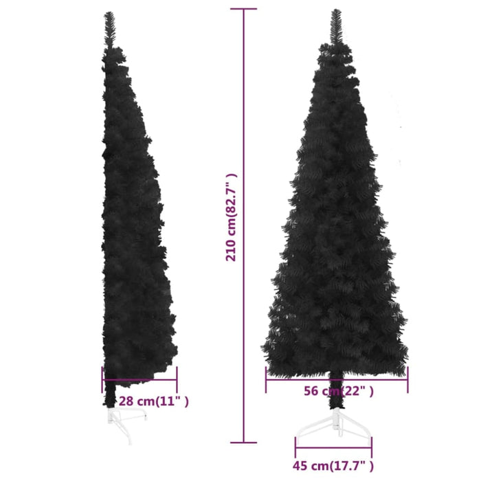 Slim Artificial Half Christmas Tree with Stand Black 210 Cm