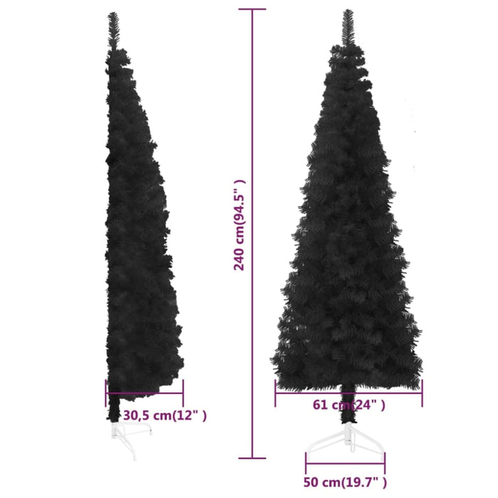 Slim Artificial Half Christmas Tree with Stand Black 240 Cm