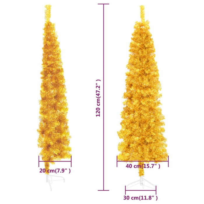 Slim Artificial Half Christmas Tree with Stand Gold 120 Cm