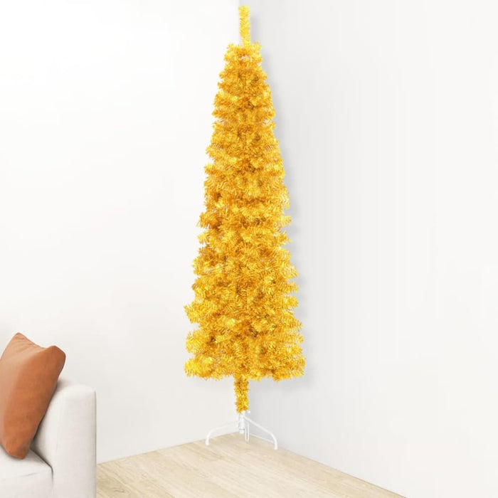 Slim Artificial Half Christmas Tree with Stand Gold 150 Cm