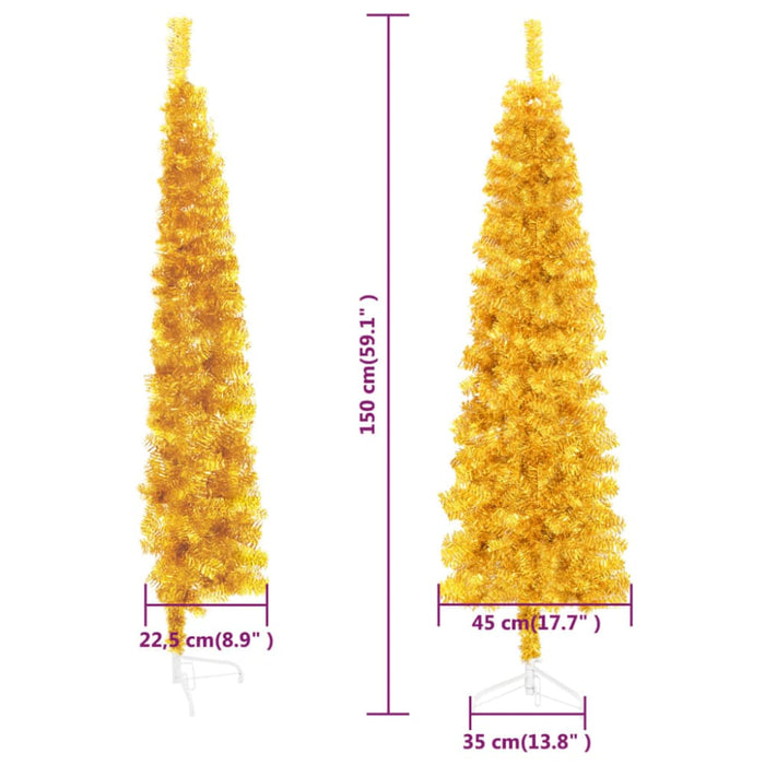 Slim Artificial Half Christmas Tree with Stand Gold 150 Cm