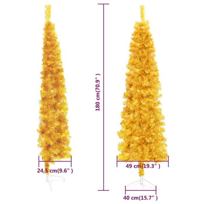 Slim Artificial Half Christmas Tree with Stand Gold 180 Cm