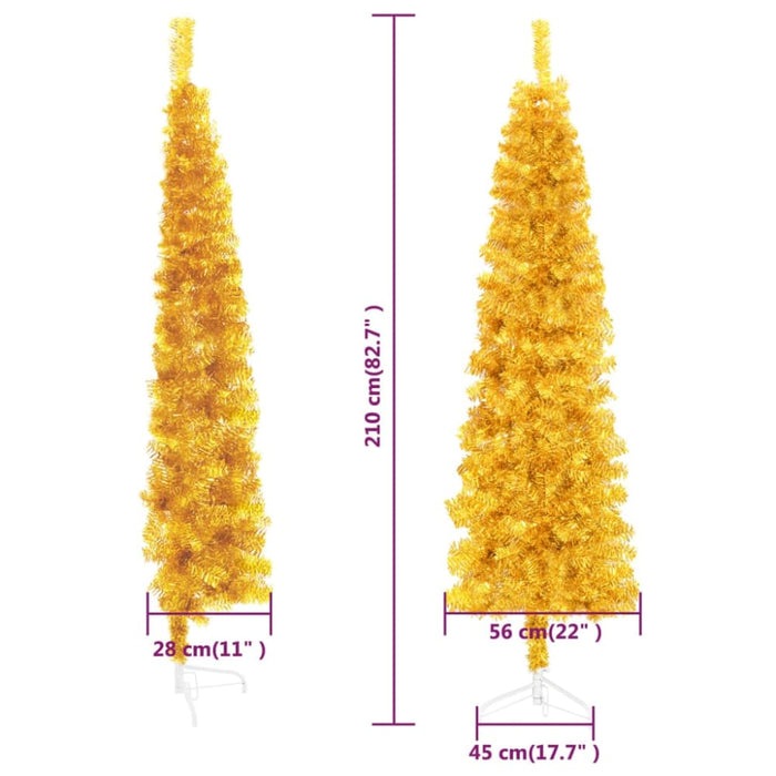 Slim Artificial Half Christmas Tree with Stand Gold 210 Cm