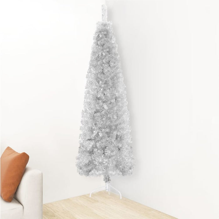 Slim Artificial Half Christmas Tree with Stand Silver 180