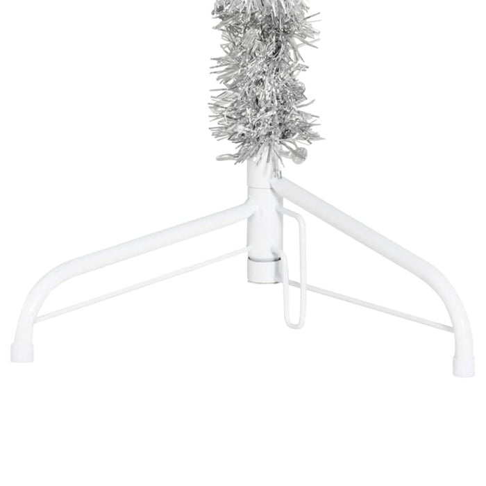 Slim Artificial Half Christmas Tree with Stand Silver 180