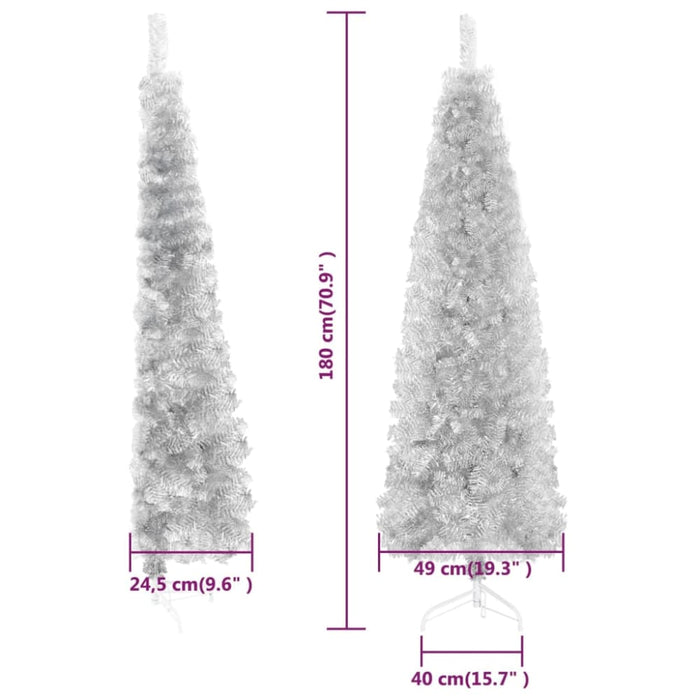 Slim Artificial Half Christmas Tree with Stand Silver 180