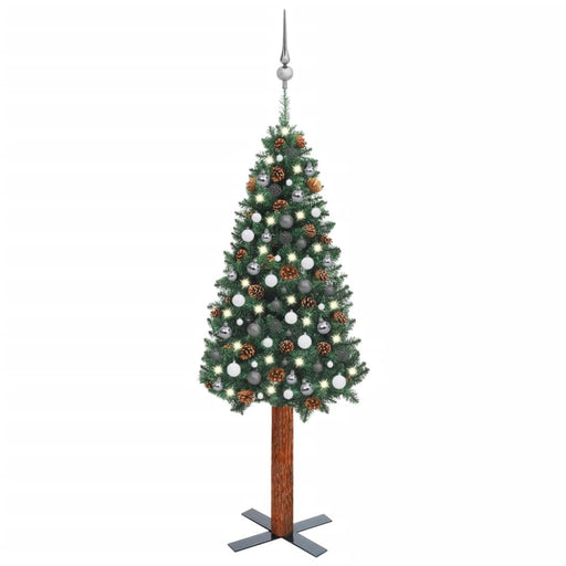 Slim Christmas Tree With Leds&ball Set Green 180 Cm Pvc