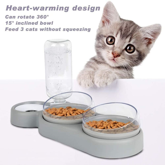 Non-slip 15°tilt 360° Rotatable Automatic Double Food Bowl
